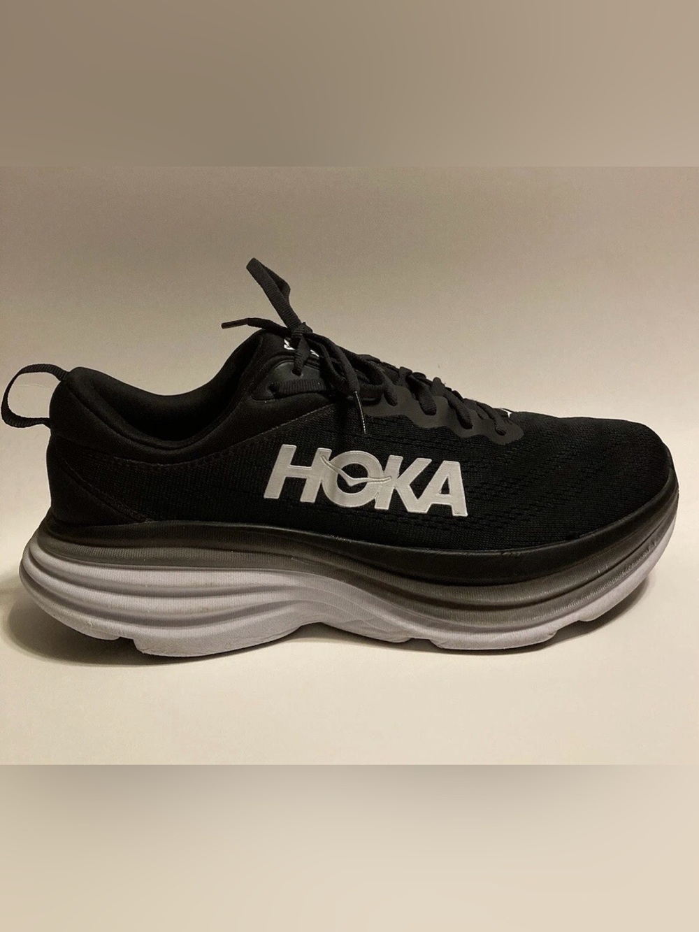 HOKA ONE ONE Bondi 8 Black White Gray Running Sneakers Shoes-Mens 10.2E-Wide